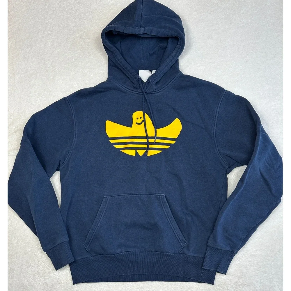 Adidas Mark Gonzales Shmoo Trefoil Hoodie Mens Small Navy Blue Yellow Pullover‎
